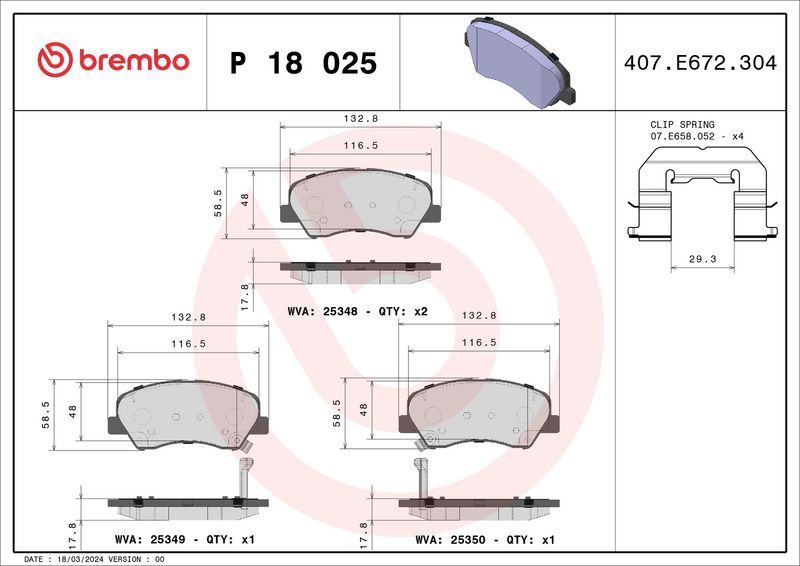 Bremsbelagsatz, Scheibenbremse BREMBO P 18 025X