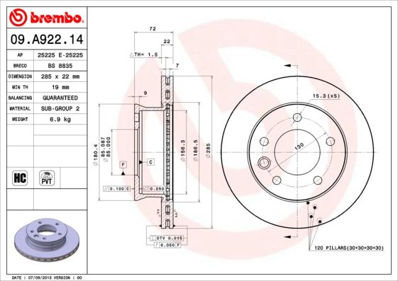Bremsscheibe BREMBO 09.A922.14