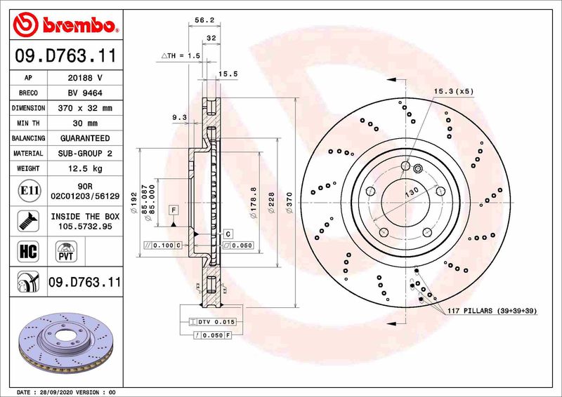 Bremsscheibe BREMBO 09.D763.11