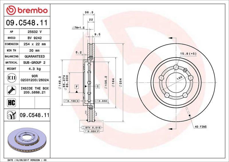 Bremsscheibe BREMBO 09.C548.11