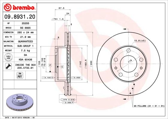 Bremsscheibe BREMBO 09.8931.21