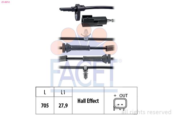 Sensor, Raddrehzahl FACET 21.0212