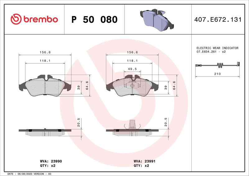 Bremsbelagsatz, Scheibenbremse BREMBO P 50 080