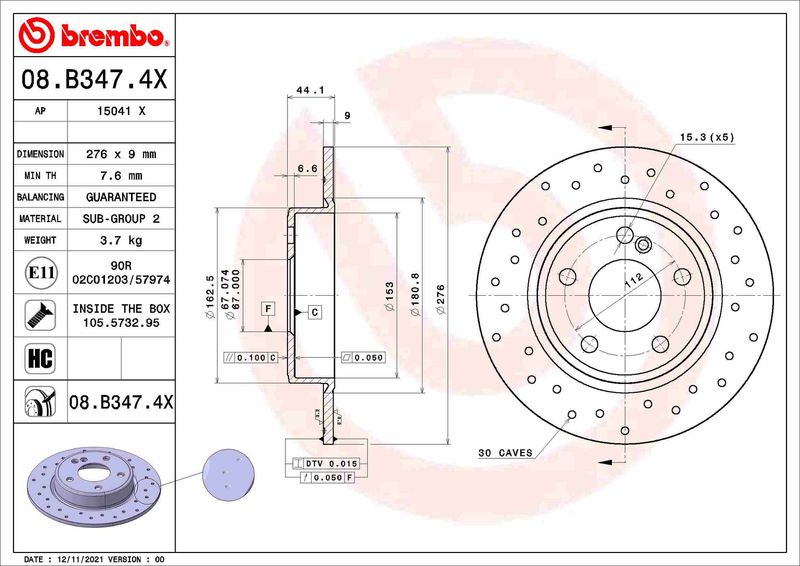Bremsscheibe BREMBO 08.B347.4X