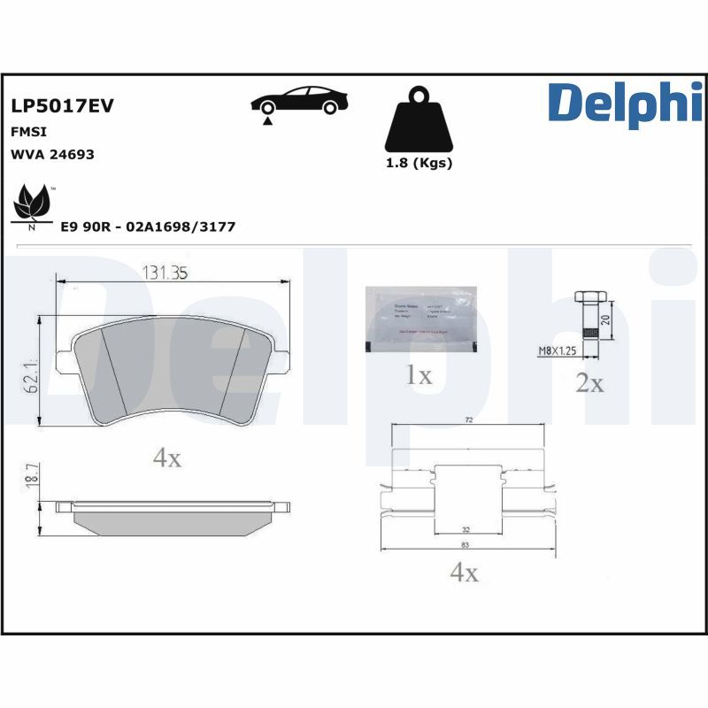 Bremsbelagsatz, Scheibenbremse DELPHI LP5017EV