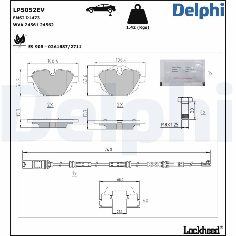 Bremsbelagsatz, Scheibenbremse DELPHI LP5052EV