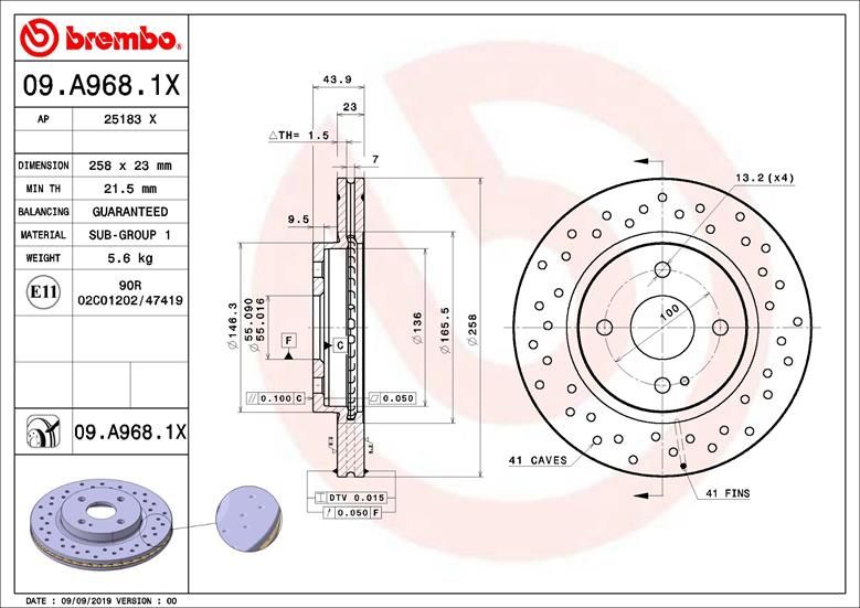 Bremsscheibe BREMBO 09.A968.1X