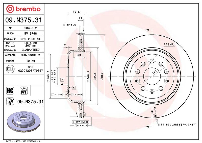 Bremsscheibe BREMBO 09.N375.31
