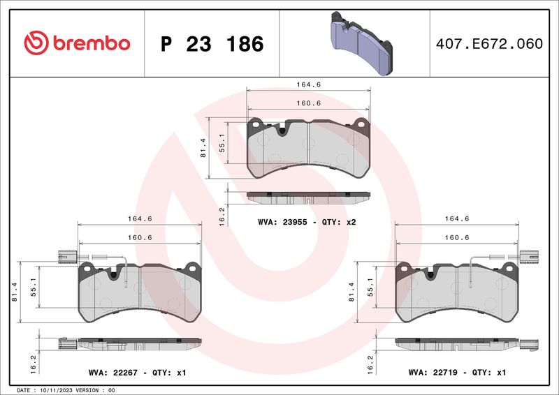Bremsbelagsatz, Scheibenbremse BREMBO P 23 186