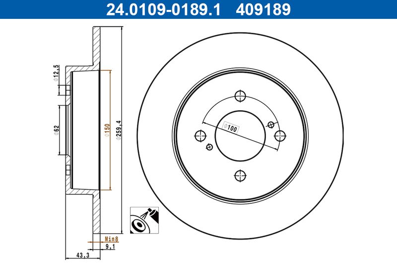 Bremsscheibe ATE 24.0109-0189.1