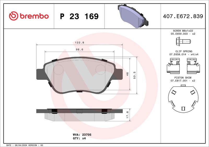 Bremsbelagsatz, Scheibenbremse BREMBO P 23 169