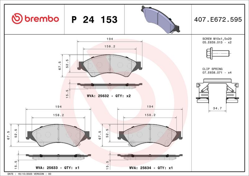 Bremsbelagsatz, Scheibenbremse BREMBO P 24 153X