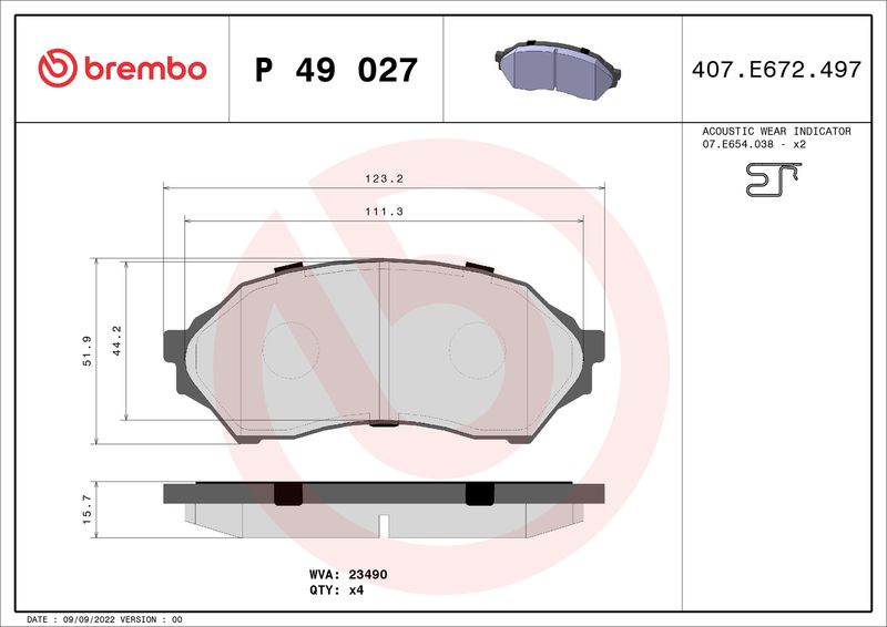 Bremsbelagsatz, Scheibenbremse BREMBO P 49 027