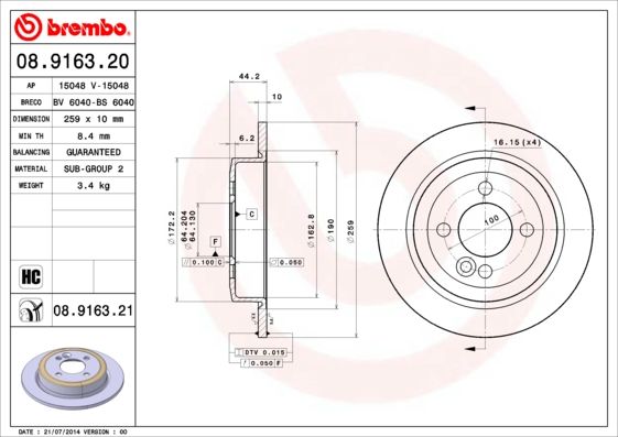 Bremsscheibe BREMBO 08.9163.21