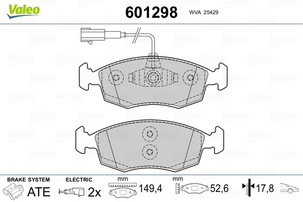 Bremsbelagsatz, Scheibenbremse VALEO 601298