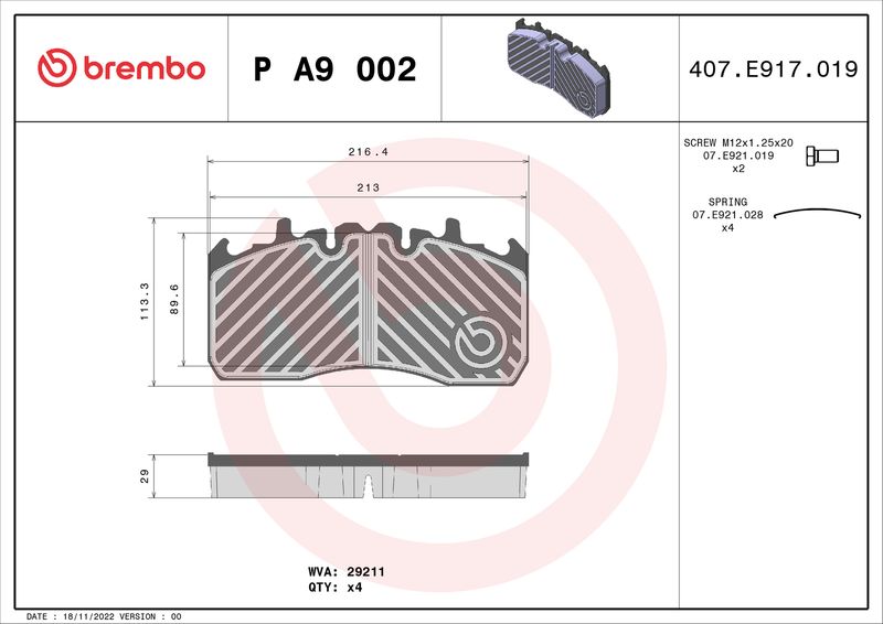Bremsbelagsatz, Scheibenbremse BREMBO P A9 002