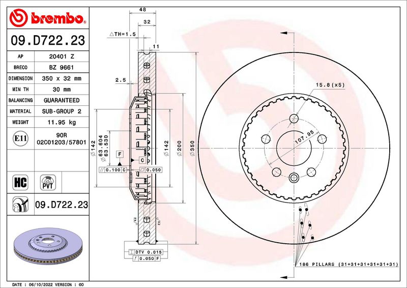 Bremsscheibe BREMBO 09.D722.23
