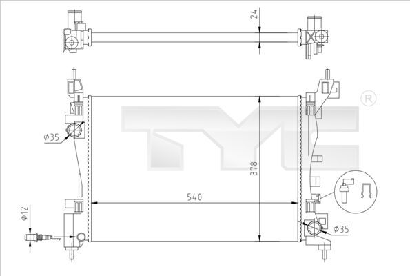 Kühler, Motorkühlung TYC 725-0044-r