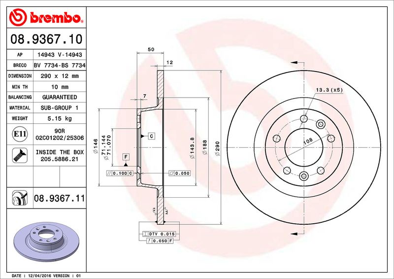 Bremsscheibe BREMBO 08.9367.11