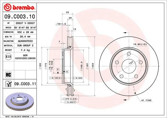 Bremsscheibe BREMBO 09.C003.11