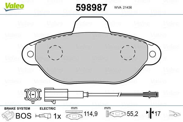 Bremsbelagsatz, Scheibenbremse VALEO 598987