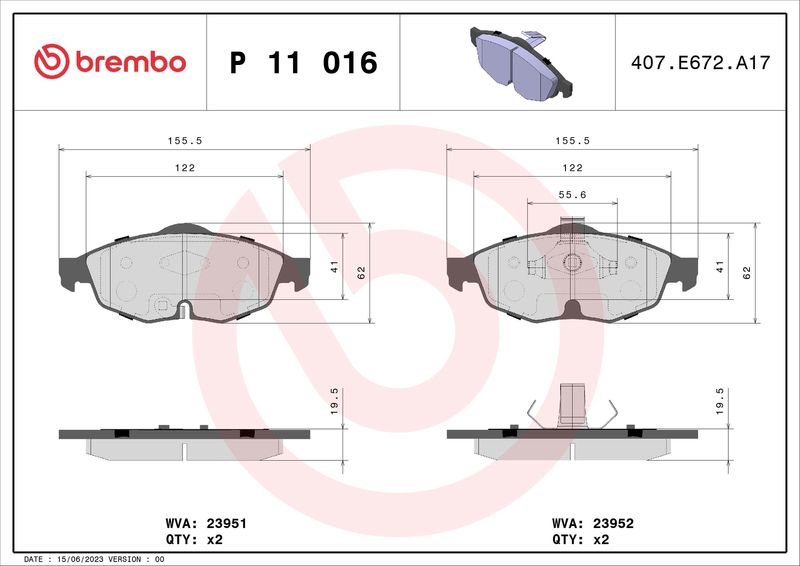 Bremsbelagsatz, Scheibenbremse BREMBO P 11 016