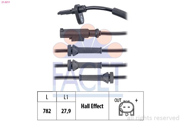 Sensor, Raddrehzahl FACET 21.0211