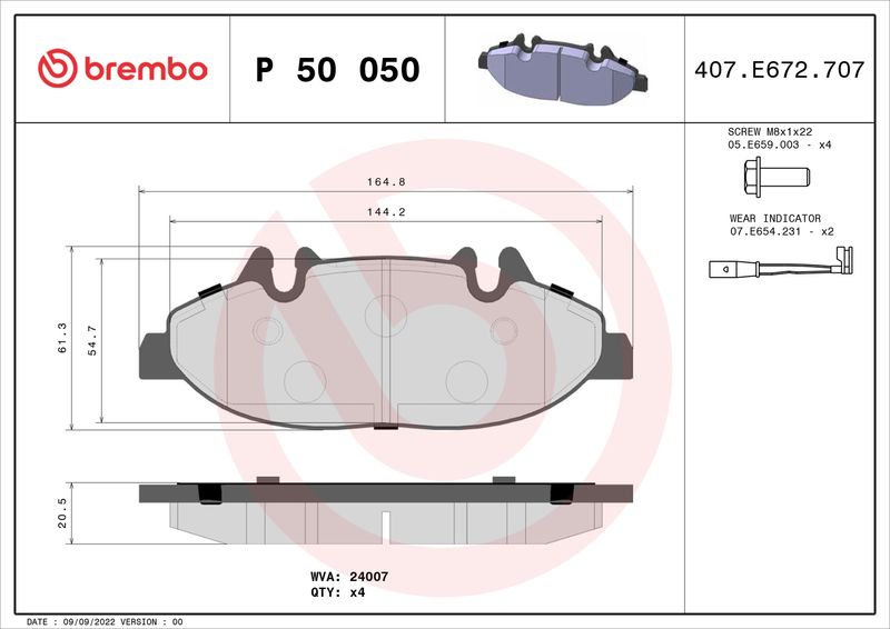 Bremsbelagsatz, Scheibenbremse BREMBO P 50 050