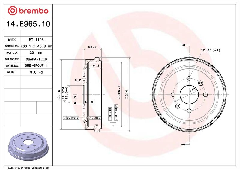 Bremstrommel BREMBO 14.E965.10
