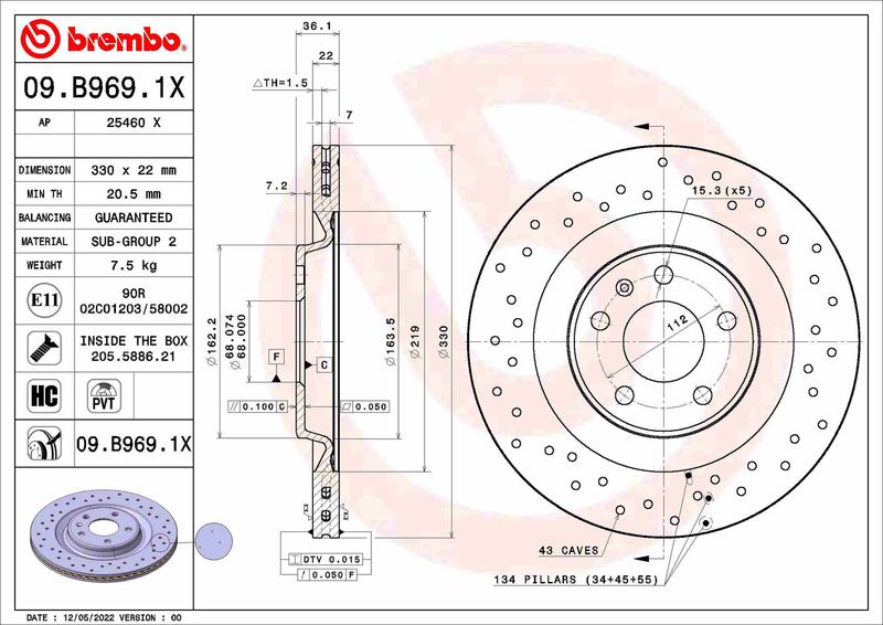 Bremsscheibe BREMBO 09.B969.1X