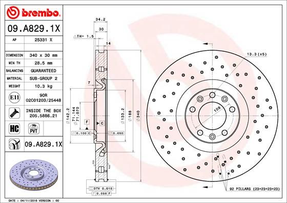 Bremsscheibe BREMBO 09.a829.1x