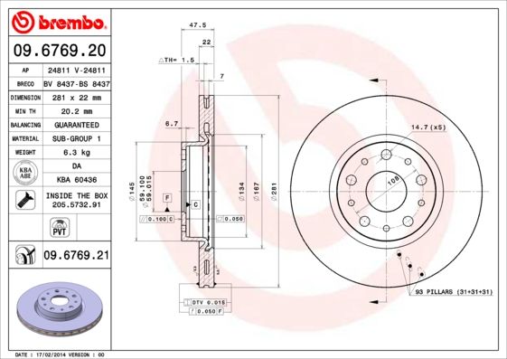 Bremsscheibe BREMBO 09.6769.21