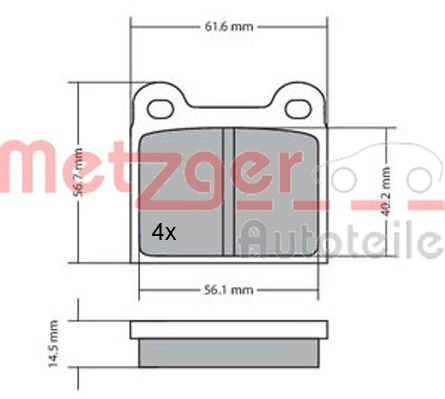 Bremsbelagsatz, Scheibenbremse METZGER 1170003