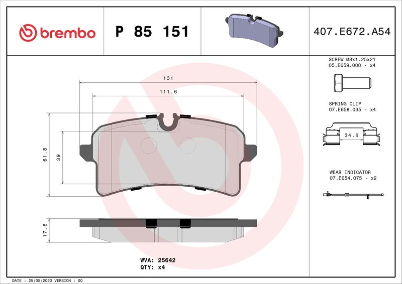 Bremsbelagsatz, Scheibenbremse BREMBO P 85 151