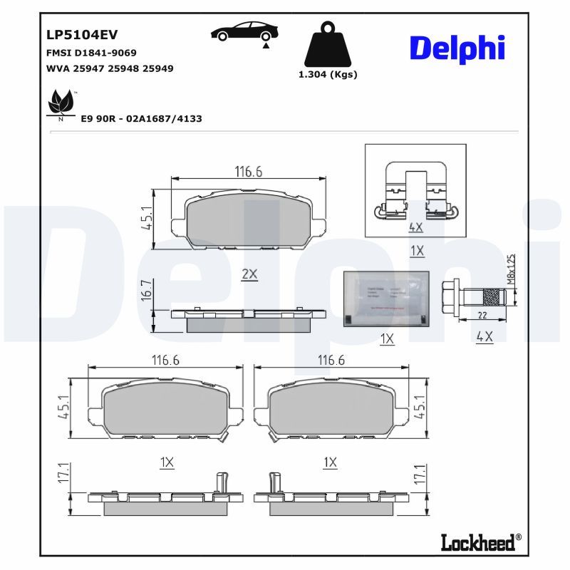 Bremsbelagsatz, Scheibenbremse DELPHI LP5104EV