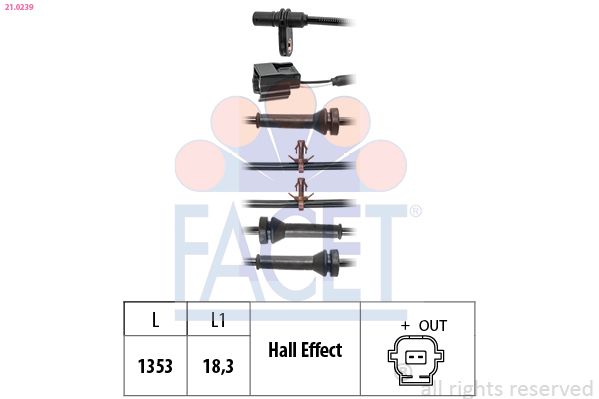 Sensor, Raddrehzahl FACET 21.0239