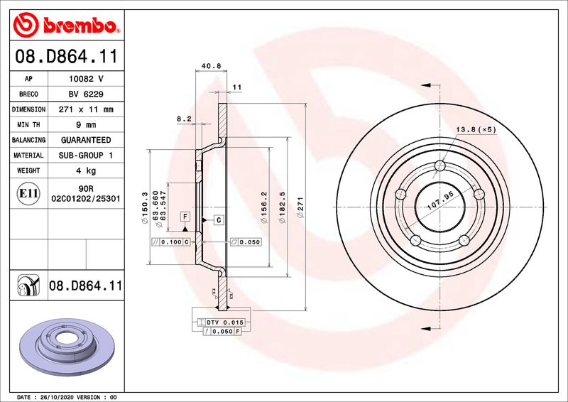 Bromsskiva BREMBO 08.D864.11