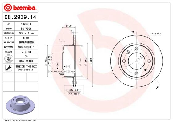 Bremsscheibe BREMBO 08.2939.14
