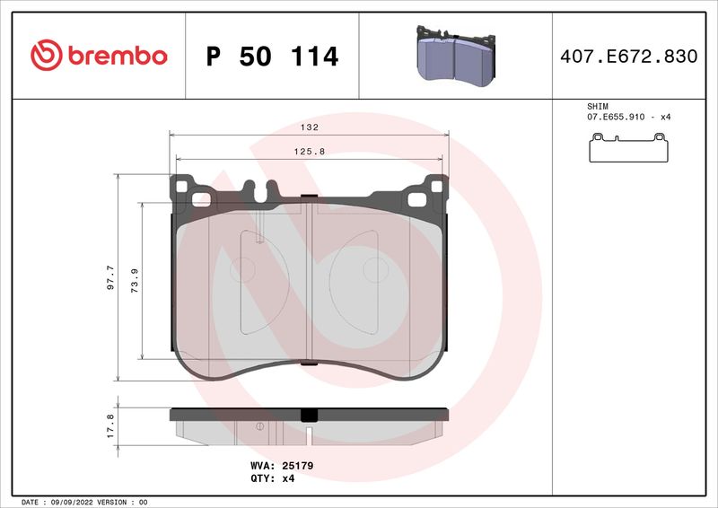 Bremsbelagsatz, Scheibenbremse BREMBO P 50 114