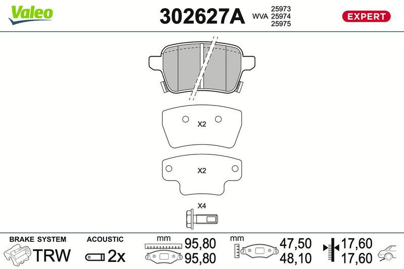 Bremsbelagsatz Bremsbeläge VALEO 302627A