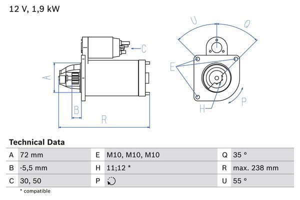 Startmotor BOSCH 0 986 025 470