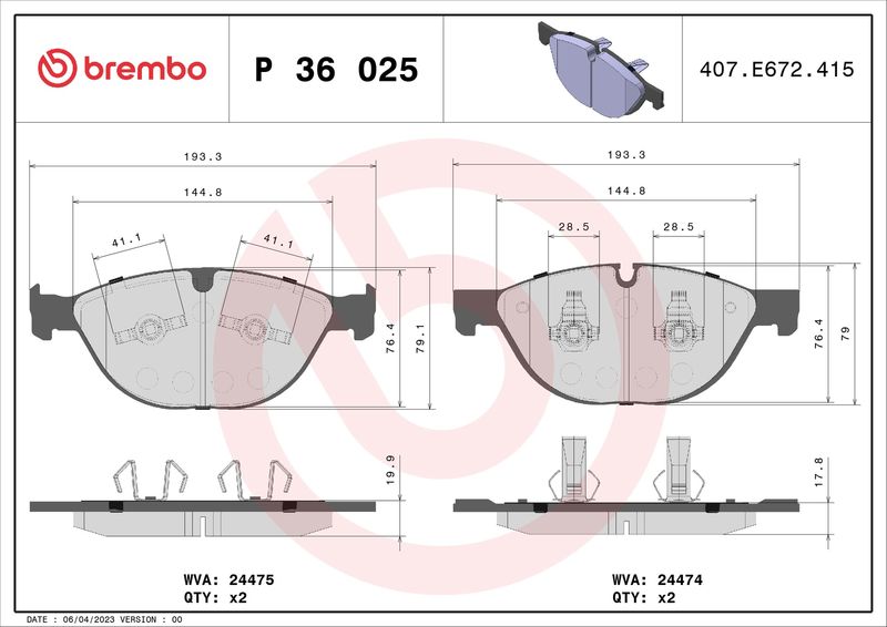 Bremsbelagsatz Bremsbeläge BREMBO P 36 025