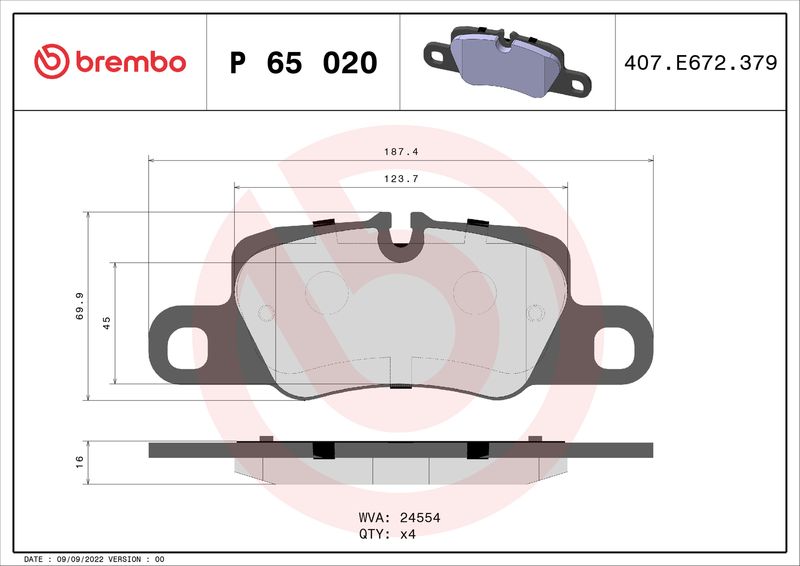 Bremsbelagsatz, Scheibenbremse BREMBO P 65 020