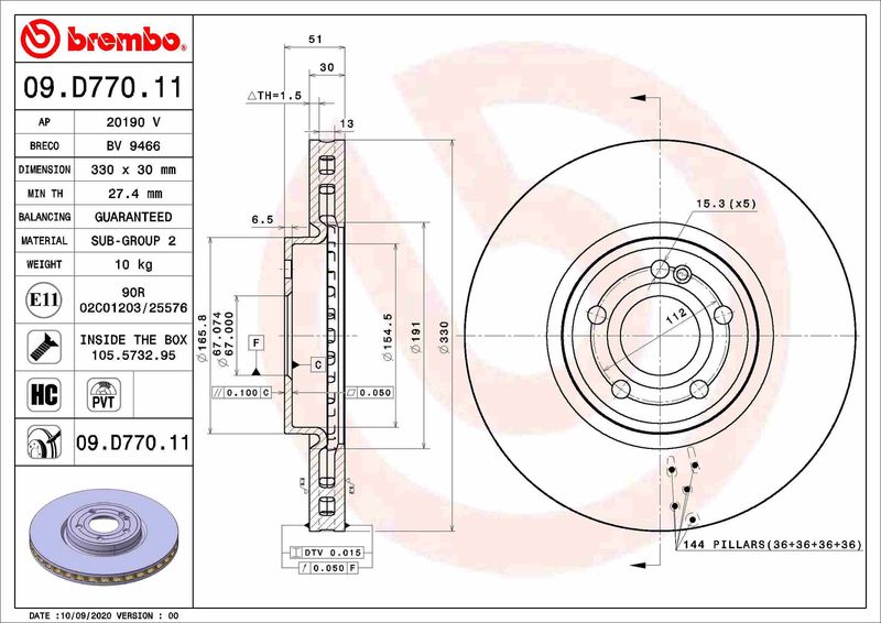 Bremsscheibe BREMBO 09.D770.11