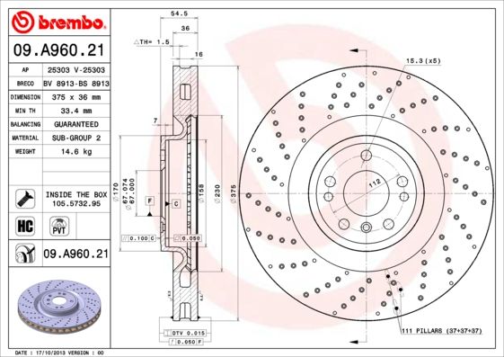 Bremsscheibe BREMBO 09.A960.21