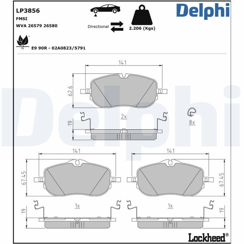Bremsbelagsatz, Scheibenbremse DELPHI LP3856