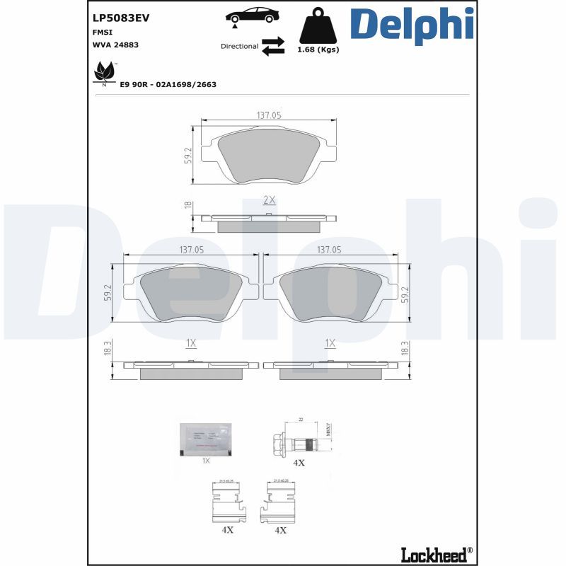 Bremsbelagsatz, Scheibenbremse DELPHI LP5083EV