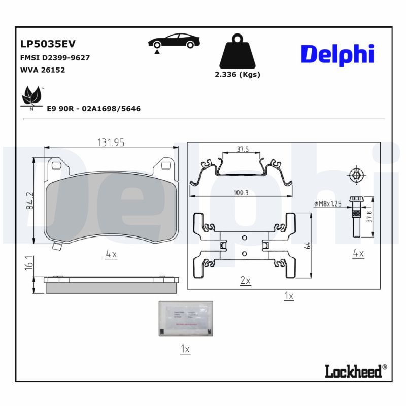 Bremsbelagsatz, Scheibenbremse DELPHI LP5035EV