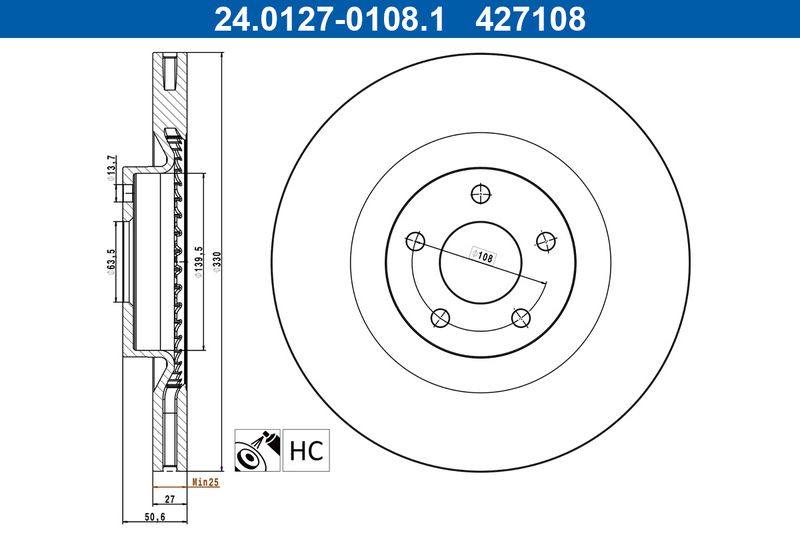 Bremsscheibe ATE 24.0127-0108.1