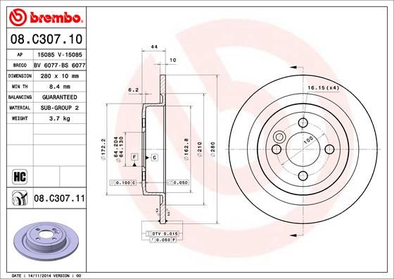 Bremsscheibe BREMBO 08.C307.11